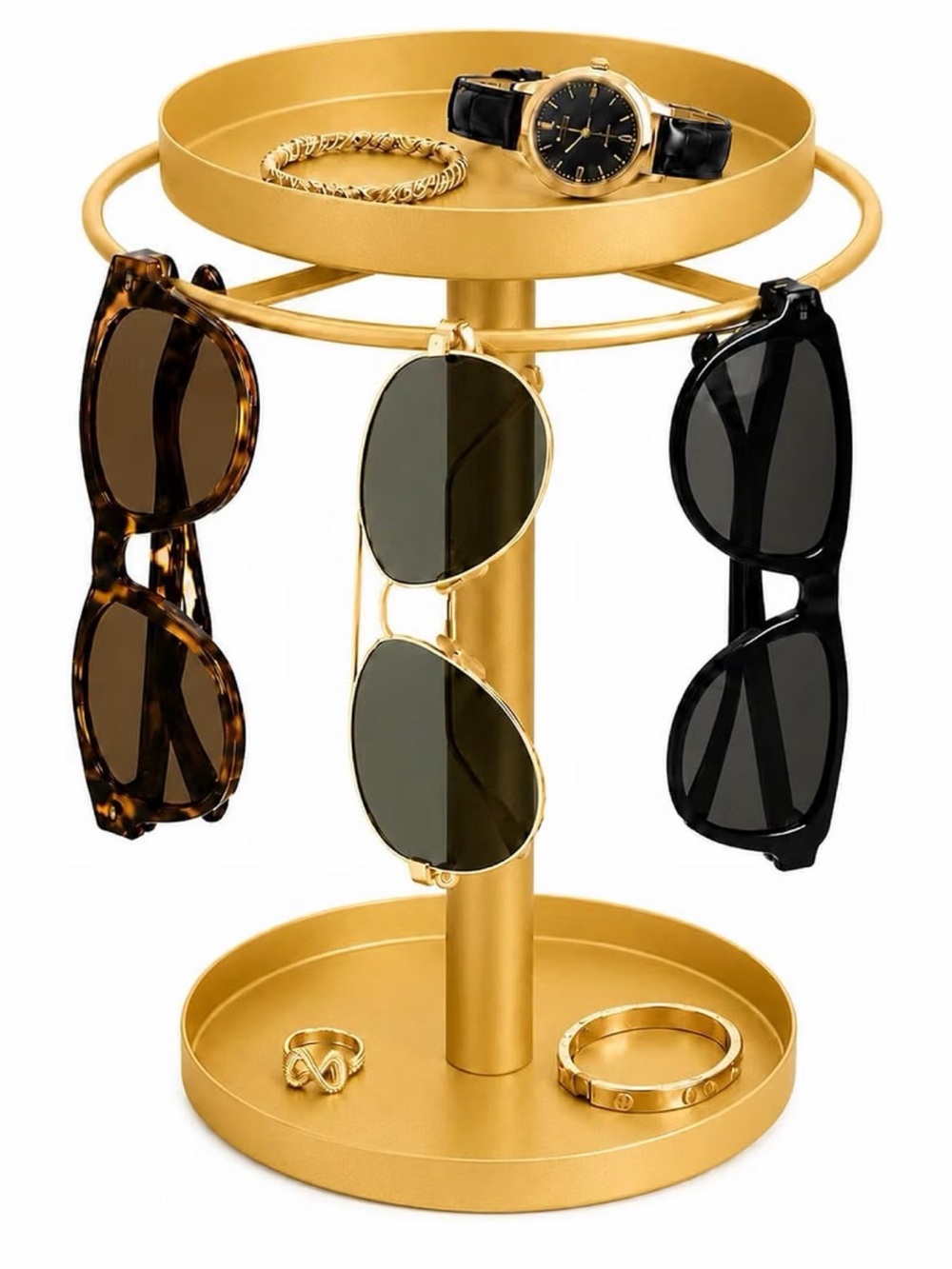 360° Rotating Sunglass Organizer, 2-Tier Metal Glasses Holder Stand with Jewelry